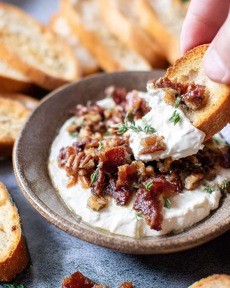 Whipped Goat Cheese with Candied Bacon and Pecans