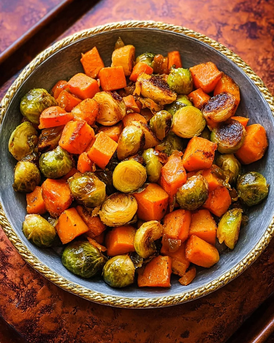 Smoky Maple Glazed Brussels Sprouts and Sweet Potatoes 80 Smoky Maple Glazed Brussels Sprouts and Sweet Potatoes